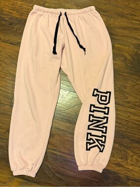 Pink Victoria's Secret Sweatpants Women M Light Pink Cotton Drawstring Pull On